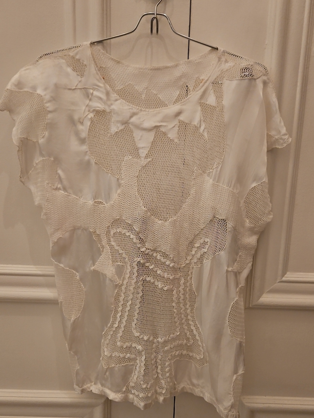 Women’s Ivory Crochet Panel Short Sleeve Tee